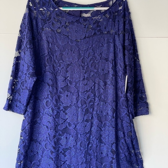 Candalite Dress Plus Size 3XL Blue Glitter Lace Formal Evening Party Prom Dress - Picture 8 of 13